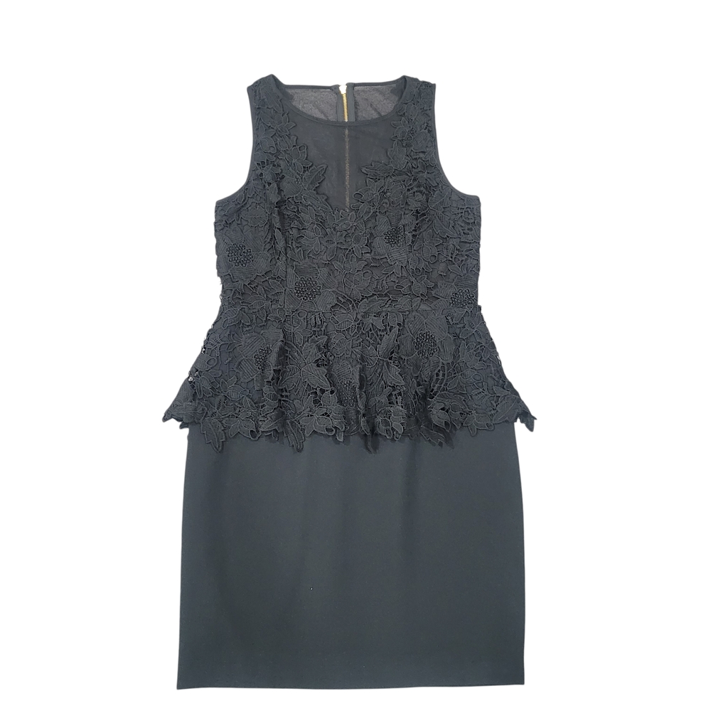 Betsy & Adam Black Lace Peplum Midi Dress Size 14